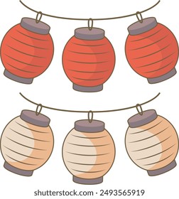 Hanging red lanterns and white lanterns illustration