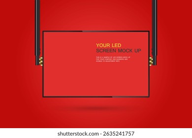 A Hanging red LED Screen Mockup in 3D vector, illusstration. the Realistic LED screen on red background. The Illuminated lightbox with empty space for design
