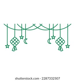 hanging rice dumpling with crescent moon and star arranged symmetrical for eid or ramadan event celebration outline vector illustration