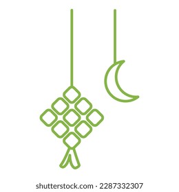 ein hängender Reisknobel oder Ketupat mit Halbmond, Vektorgrafik