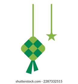 a hanging rice dumpling or ketupat with star flat design vector illustration