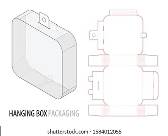 Hanging Rounded Square Box Packaging Die Cut With Isometric Preview.