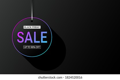 hanging sale circle tag in neon light color effect with shadow
