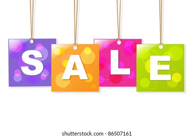 Hanging Sale Labels, Isolated On White Background, Vector Illustration