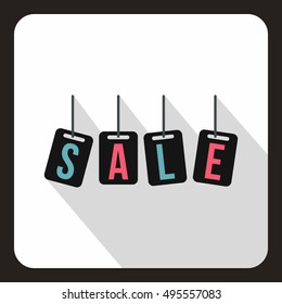 Hanging sales tags icon in flat style on a white background vector illustration