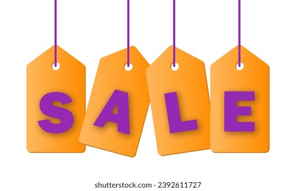 Hanging sales tags. Sale Banner. Promotional marketing banner, poster