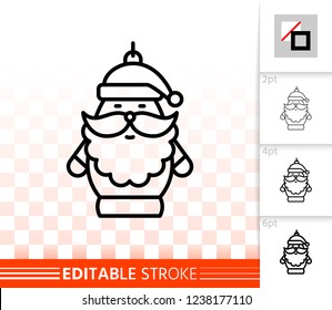 Hanging santa claus thin line icon. Outline web sign of glass figure. Christmas Tree Toy linear pictogram with different stroke width. Simple vector symbol. New year editable stroke icon without fill