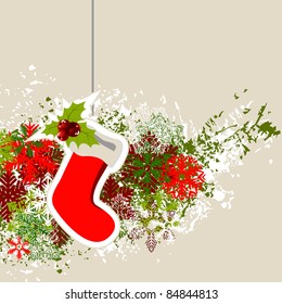 Hanging Santa sock with modern Christmas decorations