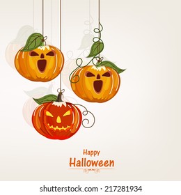 Hanging scary pumpkins for spooky halloween night party celebrations, can be use as poster, banner or flyer design. 