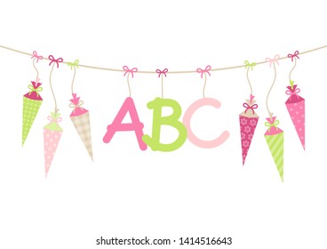 Hanging School Cornets Girl And ABC Letters Pink Green