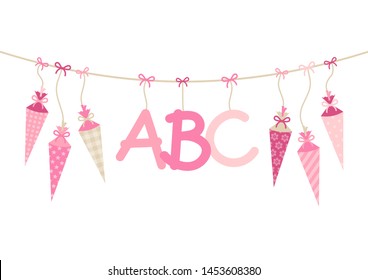 Hanging School Cornets Girl And ABC Letters Pink Beige