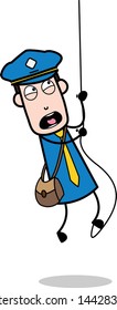 Hanging and Screaming - Retro Postman Cartoon Courier Guy Vector Illustrationq