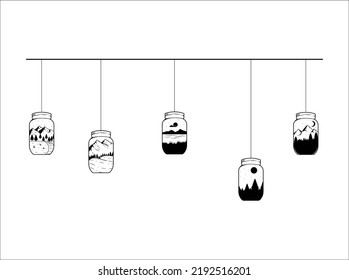 Hanging Set of Mason Jar with Mountain Decoration 