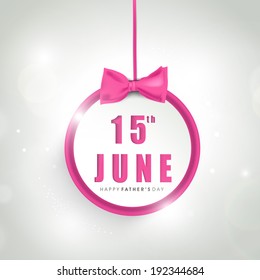 Hanging shiny sticker, tag or label design with stylish text 15th June on grey background.