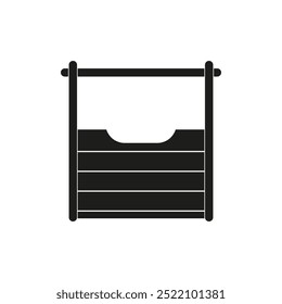 Icône d'enseigne suspendue. Cadre de bannière rectangulaire. Graphique noir et blanc minimaliste. Illustration vectorielle à plat.