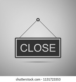 Hanging sign with text Close icon isolated on grey background. Business theme for cafe or restaurant. Flat design. Vector Illustration