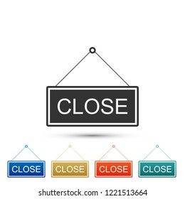 Hanging sign with text Close icon isolated on white background. Business theme for cafe or restaurant. Set elements in colored icons. Flat design. Vector Illustration