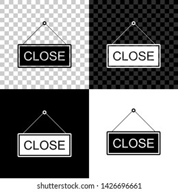 Hanging sign with text Close icon isolated on black, white and transparent background. Business theme for cafe or restaurant. Vector Illustration