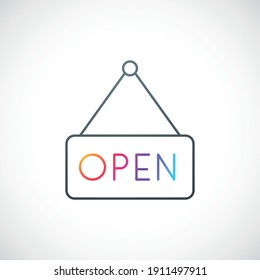 Hanging sign with text Open. Open symbol. Stock vector illustration.