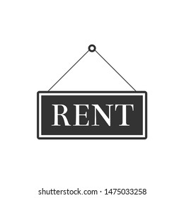 Hanging sign with text Rent icon isolated. Flat design. Vector Illustration