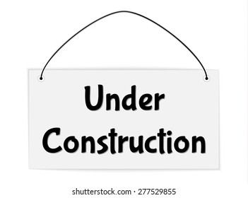 hanging sign with text under construction, vector illustration