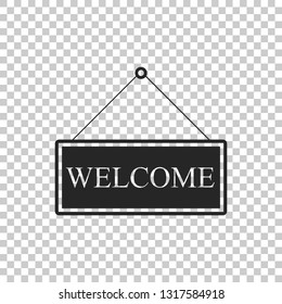 Hanging sign with text Welcome icon isolated on transparent background. Business theme for cafe or restaurant. Flat design. Vector Illustration