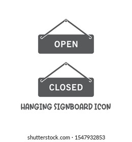 Hanging signboard open closed icon simple silhouette flat style vector illustration on white background.