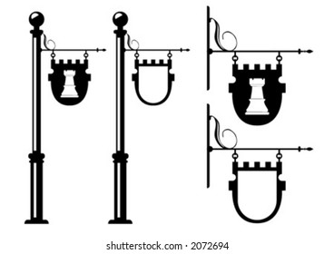 Hanging signs to walls, lamps and poles