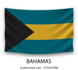 Bandera de seda colgando de Bahamas. Ilustración vectorial.