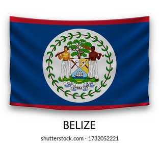 Hanging silk flag of Belize. Vector illustration.