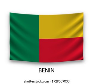 Hanging silk flag of Benin. Vector illustration.