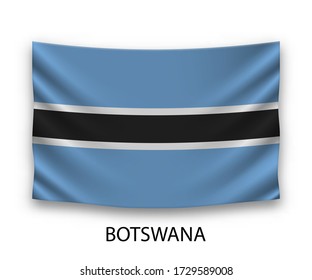 Hanging silk flag of Botswana. Vector illustration.