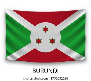 Bandera de seda colgando de Burundi. Ilustración vectorial.