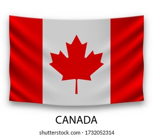 Hanging silk flag of Canada. Vector illustration.