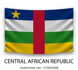 Hanging silk flag of Central African Republic. Vector illustration.