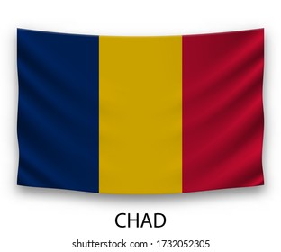 Hanging silk flag of Chad. Vector illustration.