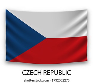 Hanging silk flag of Czech Republic. Vector illustration.