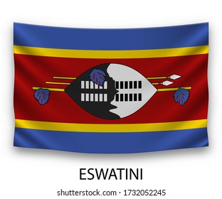 Hanging silk flag of Eswatini. Vector illustration.