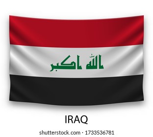 Bandera de seda colgando de Iraq. Ilustración vectorial.