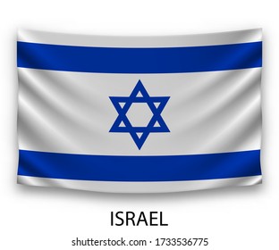 Bandera de seda colgando de Israel. Ilustración vectorial.
