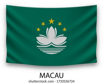 Hanging silk flag of Macau. Vector illustration.