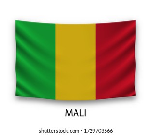 Hängende Seidenflagge von Mali. Vector-Abbildung.