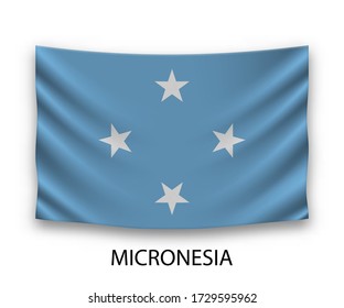 Hanging silk flag of Micronesia. Vector illustration.