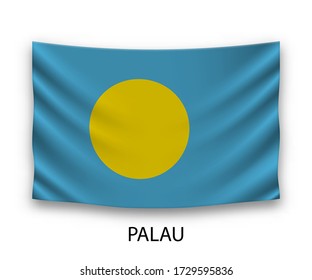 Bandera de seda colgante de Palau. Ilustración vectorial.