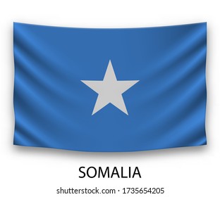Hanging silk flag of Somalia. Vector illustration.
