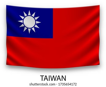 Hanging silk flag of Taiwan. Vector illustration.