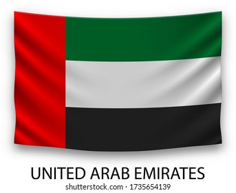 Hanging silk flag of United Arab Emirates. Vector illustration.