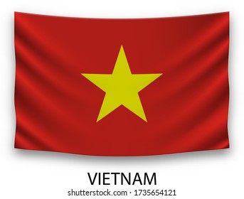 Bandera de seda colgada de Vietnam. Ilustración vectorial.