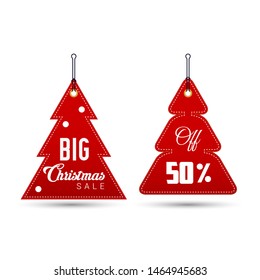 Hanging Simple Christmas Trees. Christmas and New Year Sale Symbols. Background, Template. Christmas Greeting Card. Vector Illustration.