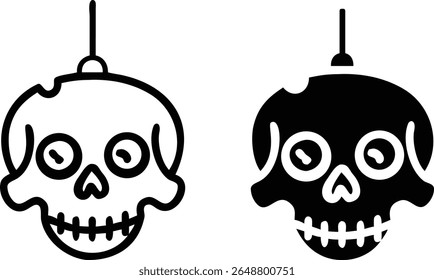 Hanging Skull Icon Set, Halloween Skeleton Head Silhouette Vector Illustration